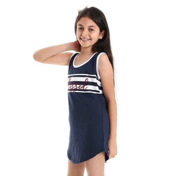 Girls Front Stitched "Blessed" Tank Top - Navy Blue