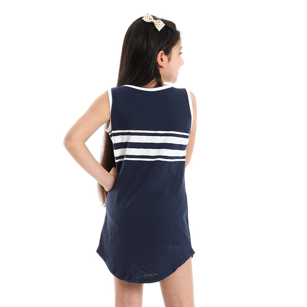 Girls Front Stitched "Blessed" Tank Top - Navy Blue