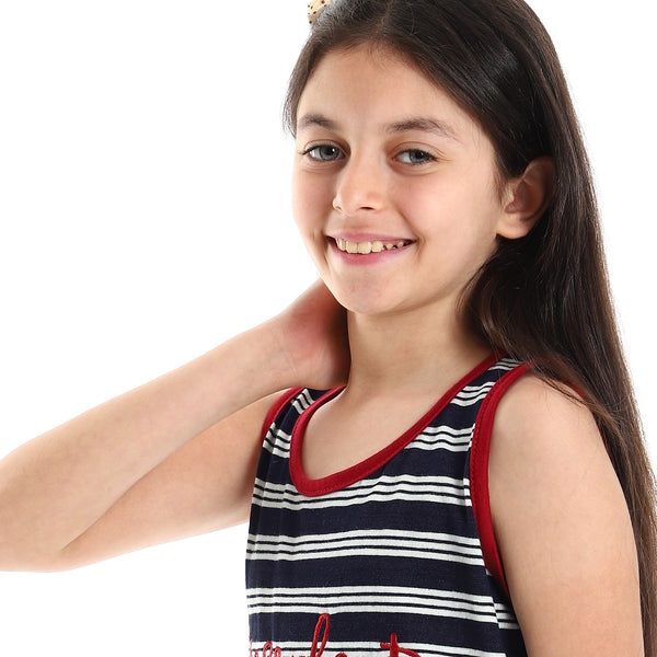 Girls Front Stitched Tank Top - Navy Blue & Off White