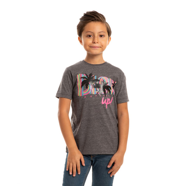 boys heather charcoal printed palms cotton tee