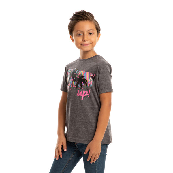 boys heather charcoal printed palms cotton tee