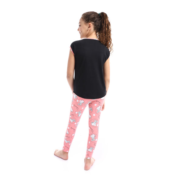 Girls Printed Slip On Rose  & Black Pajama Set