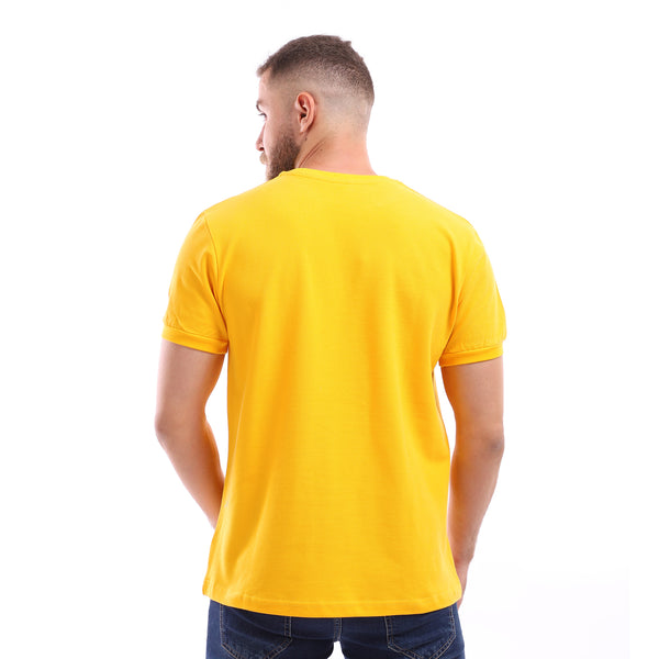 Side Stitch Pique Buttoned Yellow T-Shirt
