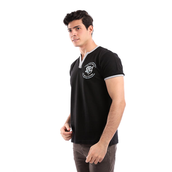 Side Stitch Pique T-Shirt - Black