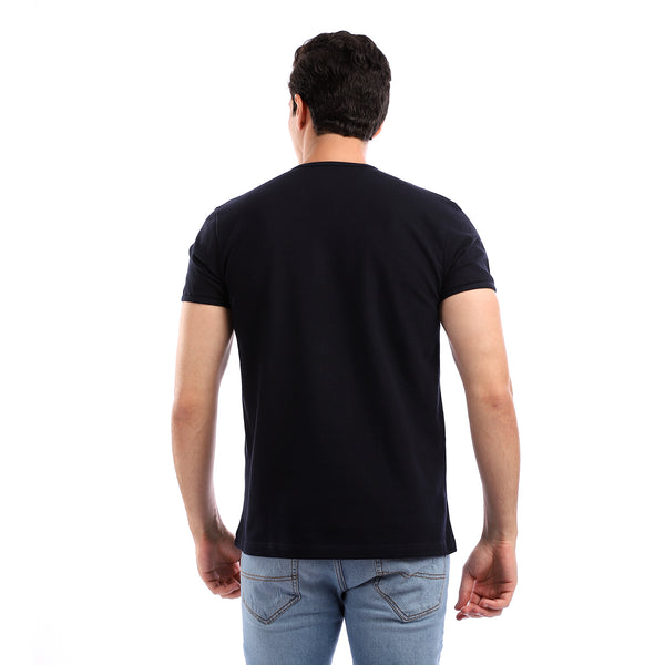 Buttoned Neck Pique Navy Blue T-Shirt