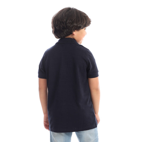 Boys Side Embroidery Cotton Polo Shirt - Navy Blue