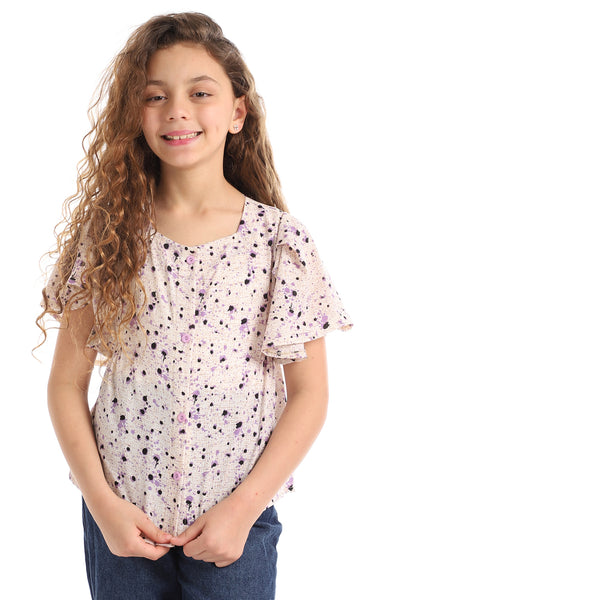 Girls Bell Sleeve Buttoned Blouse - Purple
