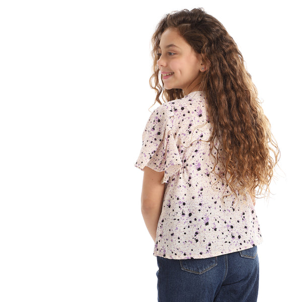 Girls Bell Sleeve Buttoned Blouse - Purple