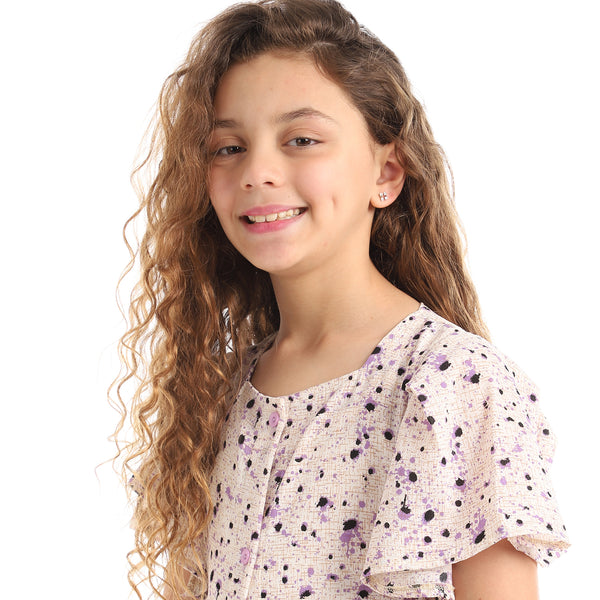 Girls Bell Sleeve Buttoned Blouse - Purple