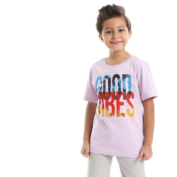 Boys Printed :Good Vibes" Short Sleeves Lilac Tee