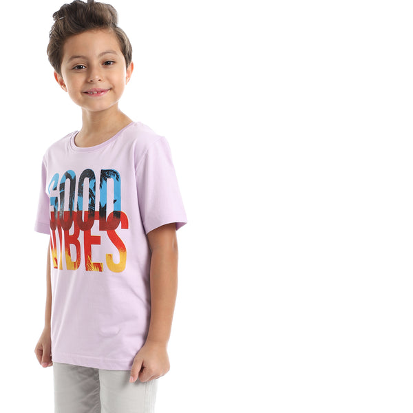 Boys Printed :Good Vibes" Short Sleeves Lilac Tee