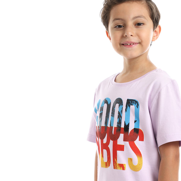 Boys Printed :Good Vibes" Short Sleeves Lilac Tee