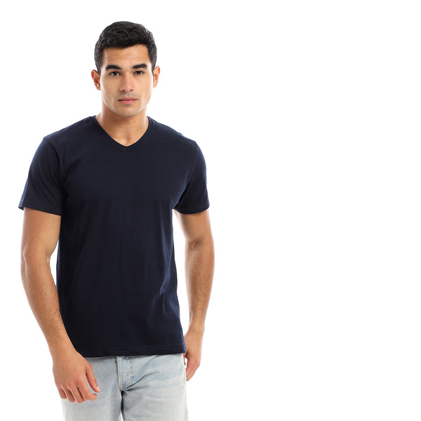 Basic V-Neck Comfy T-Shirt - Navy Blue