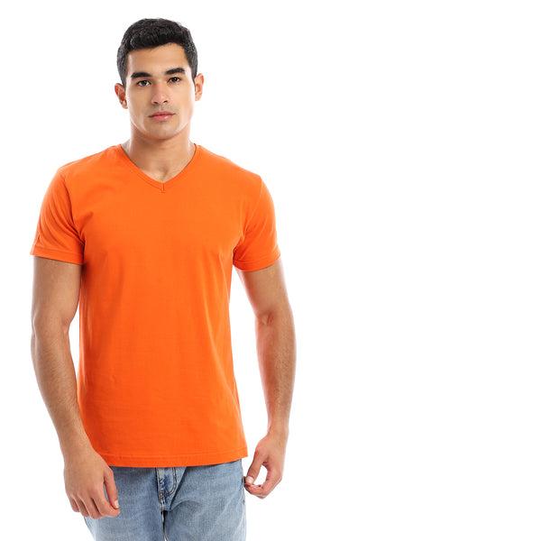 Basic V-Neck Comfy T-Shirt - Orange