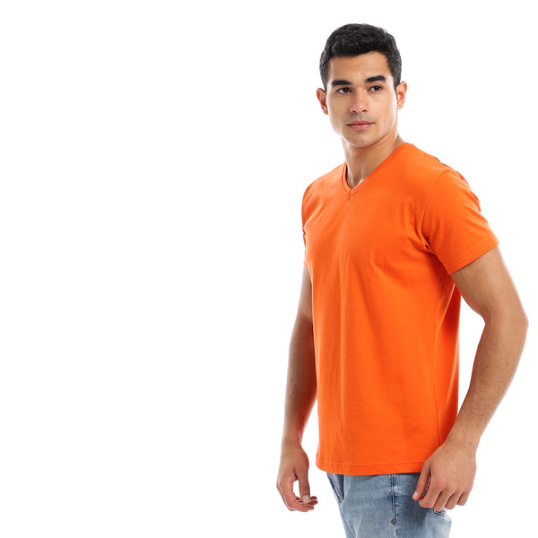 Basic V-Neck Comfy T-Shirt - Orange