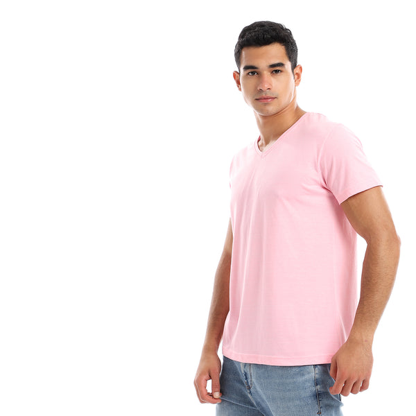 Basic V-Neck Comfy T-Shirt - Pink