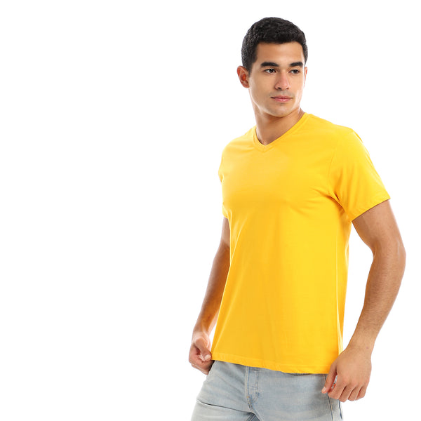 Basic V-Neck Comfy T-Shirt - Yellow