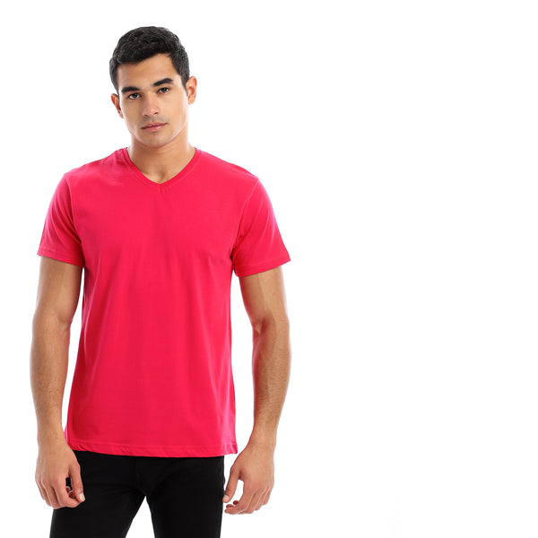 Basic V-Neck Comfy T-Shirt - Fuchsia