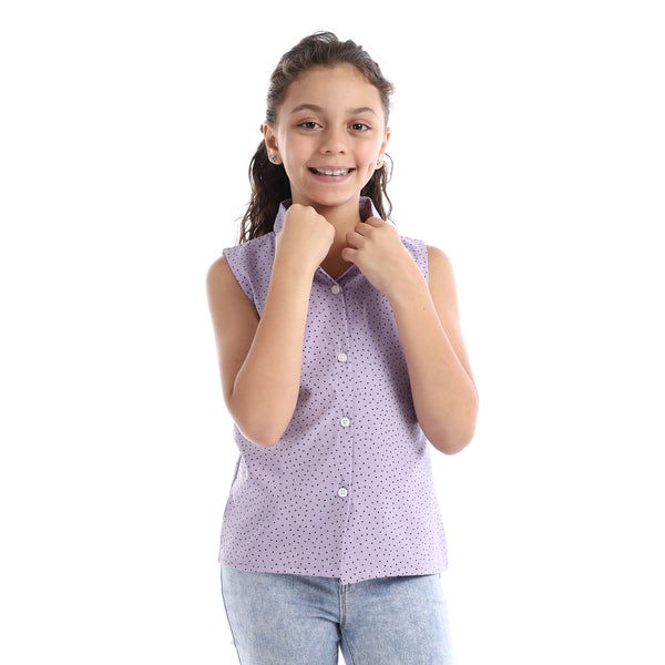 Girls Sleeveless Tiny Dotts Pattern Shirt - Mauve