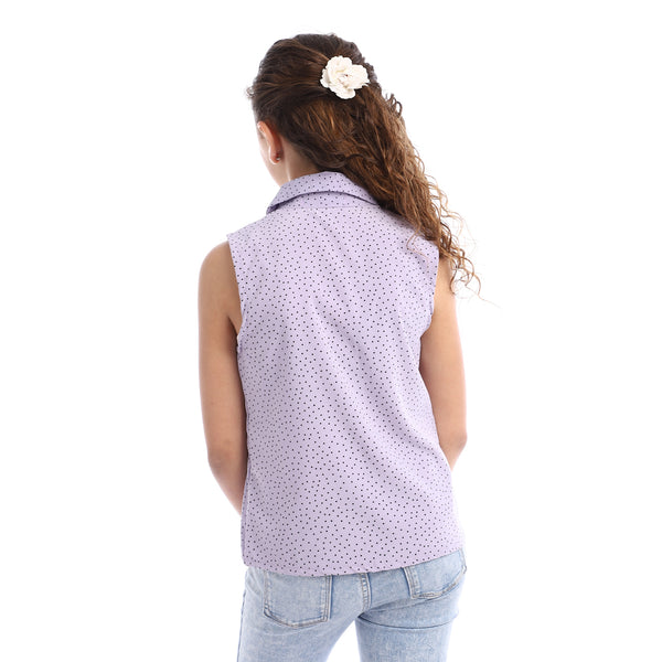 Girls Sleeveless Tiny Dotts Pattern Shirt - Mauve