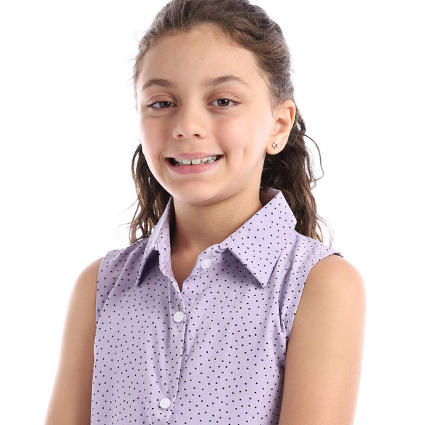 Girls Sleeveless Tiny Dotts Pattern Shirt - Mauve