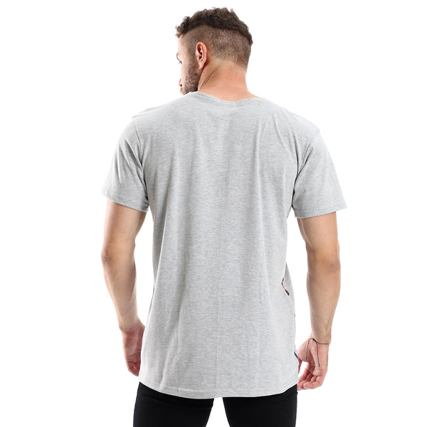 Round Neck Black Print Text Over Heather Grey Tee