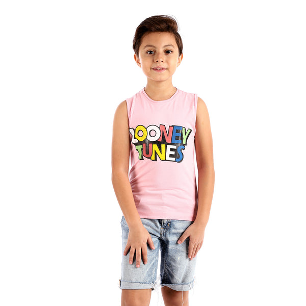 Printed Cotton Boys Tank Top - Pink