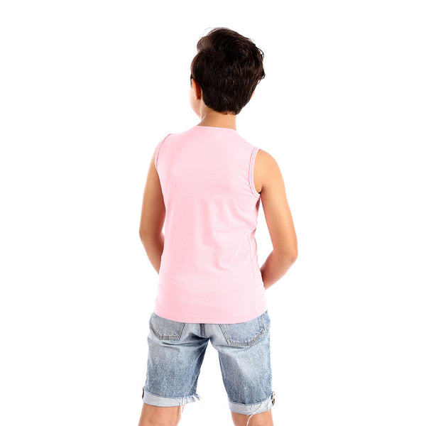 Printed Cotton Boys Tank Top - Pink