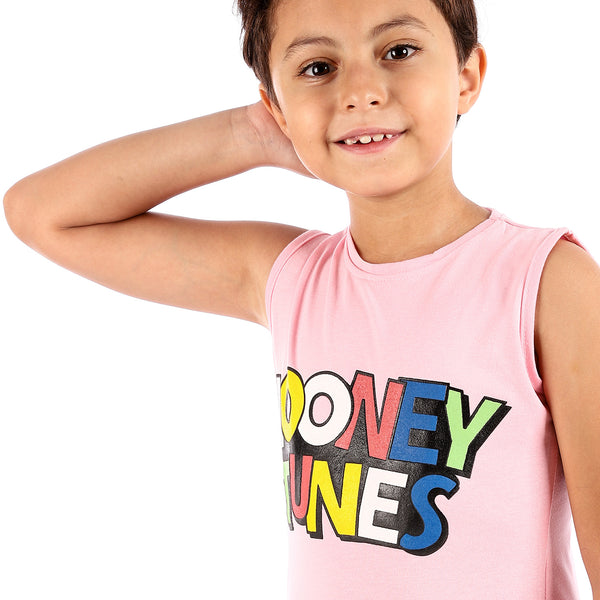 Printed Cotton Boys Tank Top - Pink