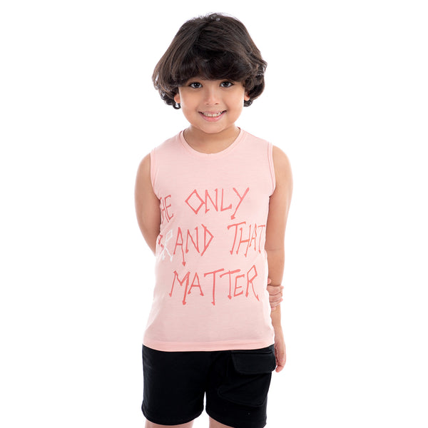 Printed Cotton Boys Tank Top - Nude Pink