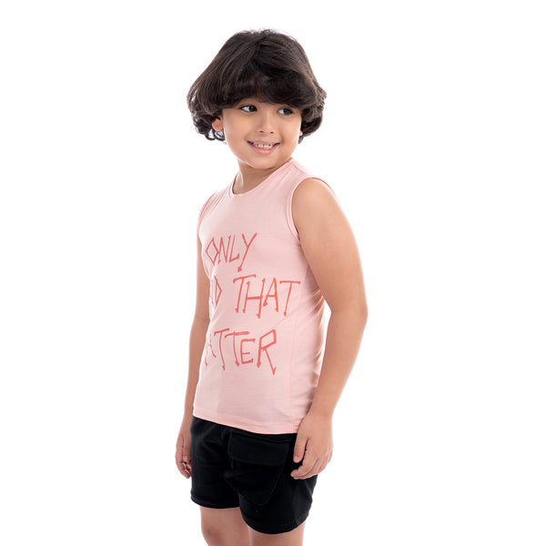 Printed Cotton Boys Tank Top - Nude Pink