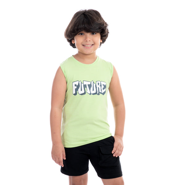 Printed Cotton Boys Tank Top - Lime Green