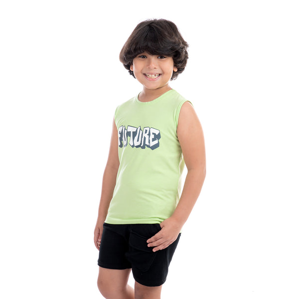 Printed Cotton Boys Tank Top - Lime Green