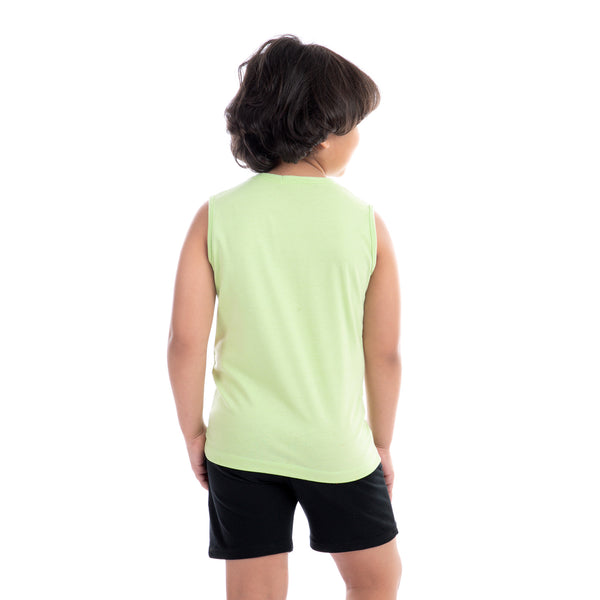 Printed Cotton Boys Tank Top - Lime Green