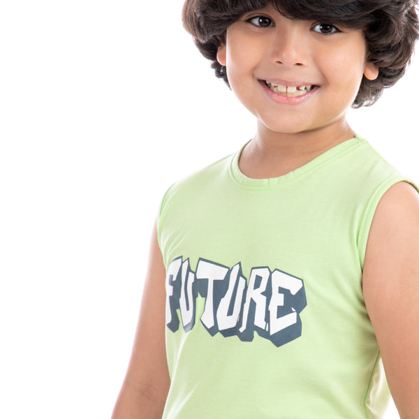 Printed Cotton Boys Tank Top - Lime Green