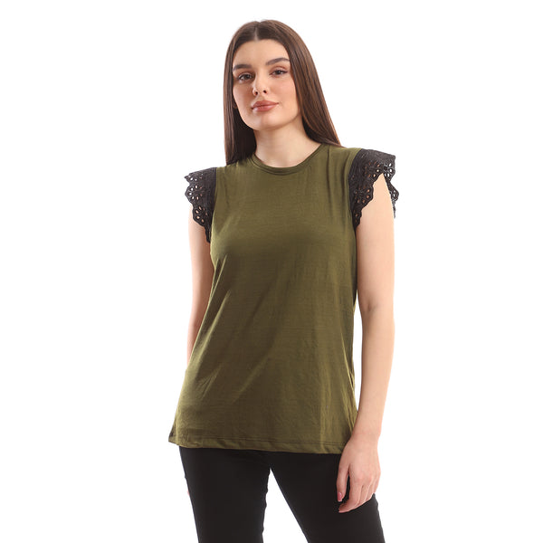 olive_slip_on_lace_cap_sleeves_cotton_top