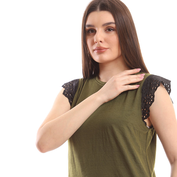olive_slip_on_lace_cap_sleeves_cotton_top