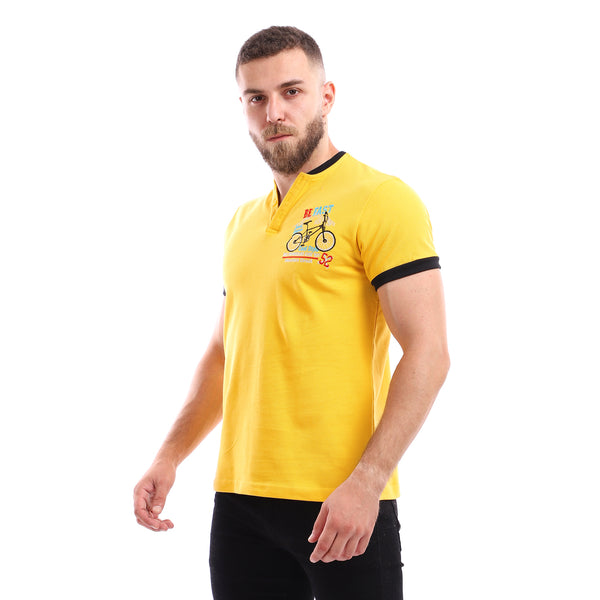 Buttoned Neck Pique Yellow T-Shirt