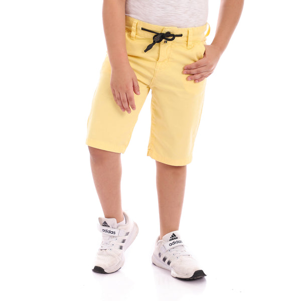 Waist Drawstring Solid Yellow Gabardine Shorts