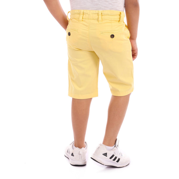 Waist Drawstring Solid Yellow Gabardine Shorts