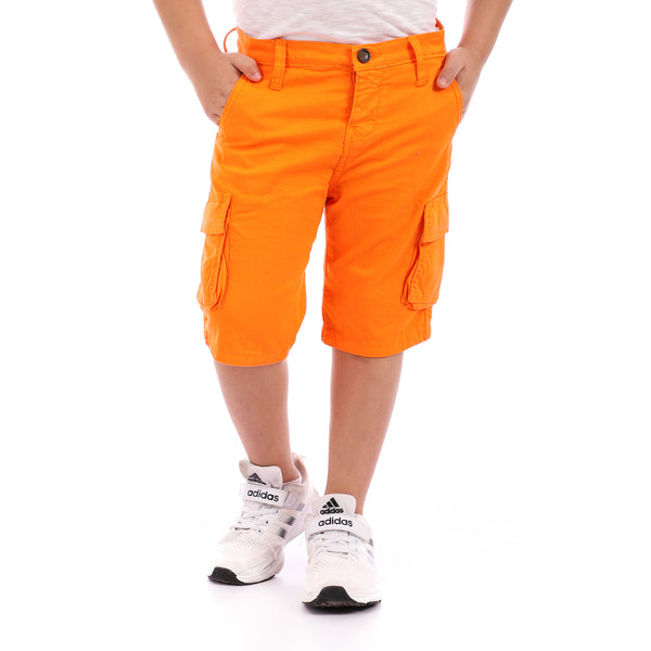 Side Pockets Casual Electric Orange Gabardine Shorts