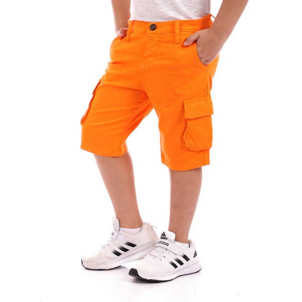 Side Pockets Casual Electric Orange Gabardine Shorts