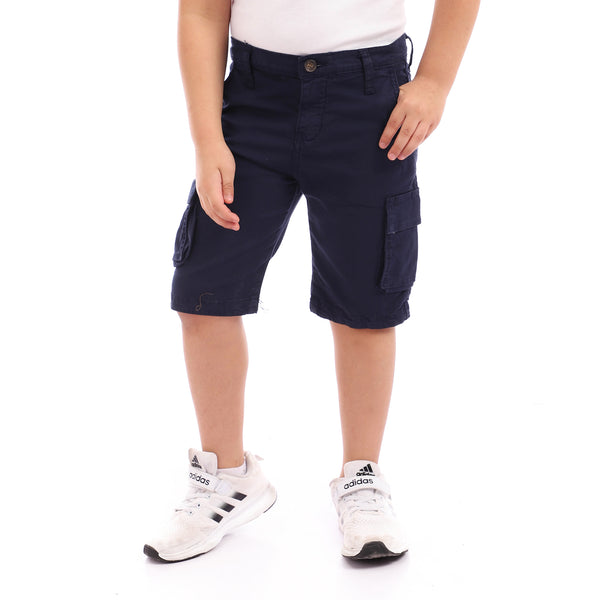 Side Pockets Casual Navy Gabardine Shorts