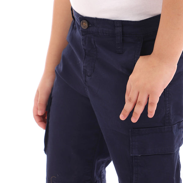 Side Pockets Casual Navy Gabardine Shorts