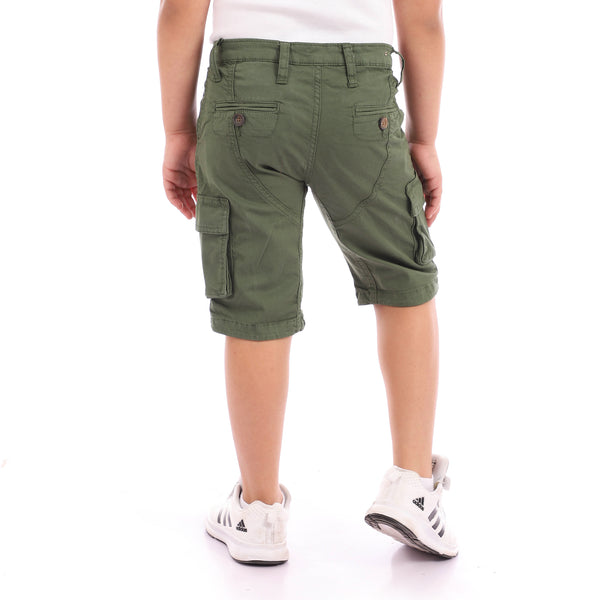 Side Pockets Casual Olive Gabardine Shorts