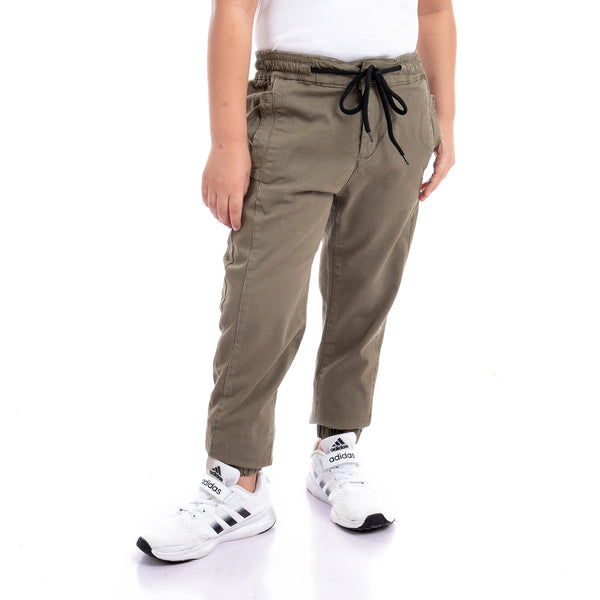 Boys Solid Casual Pants - Olive