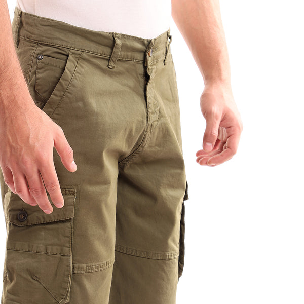 Side Knee Pockets Olive Baggy Shorts