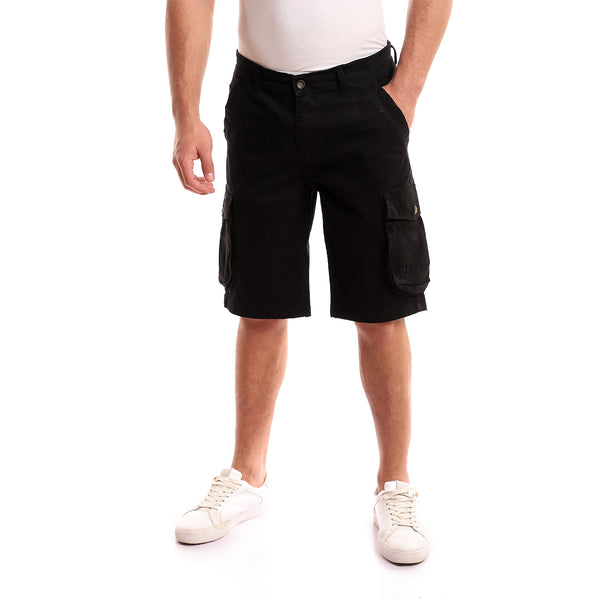 Slash Pockets Gabardine Black Baggy Shorts