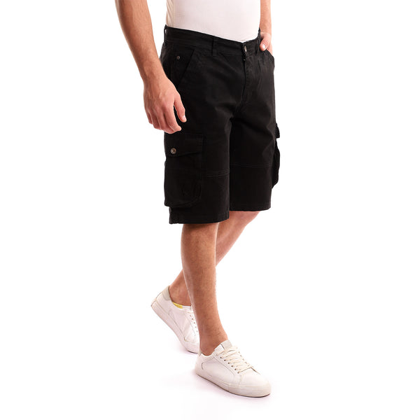 Slash Pockets Gabardine Black Baggy Shorts