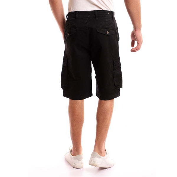 Slash Pockets Gabardine Black Baggy Shorts